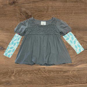 Matilda Jane Paint By Numbers Plumage Grey Blue Feathers Bubble Tee Top – Size 2